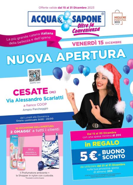 Volantino Acqua e Sapone Nuova apertura a Cesate dal 15 al 31 dicembre 2023