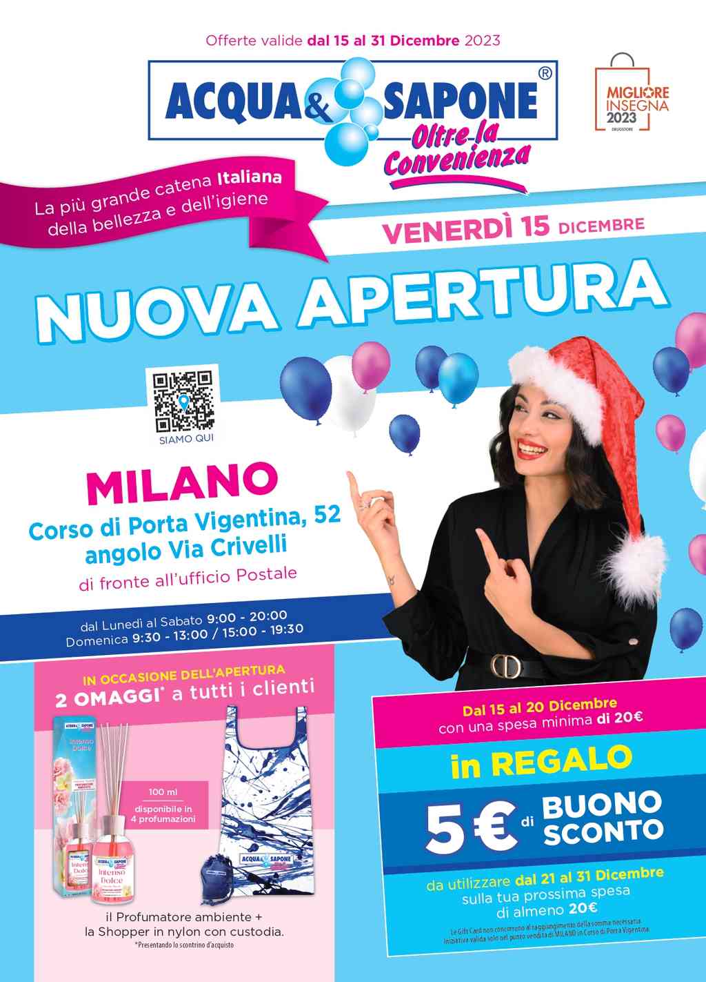 Volantino Acqua e Sapone Nuova apertura Milano dal 15 al 31 dicembre 2023