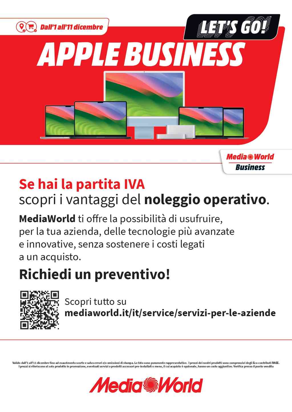 Volantino Mediaworld Apple Business dal 1 al 11 dicembre 2023