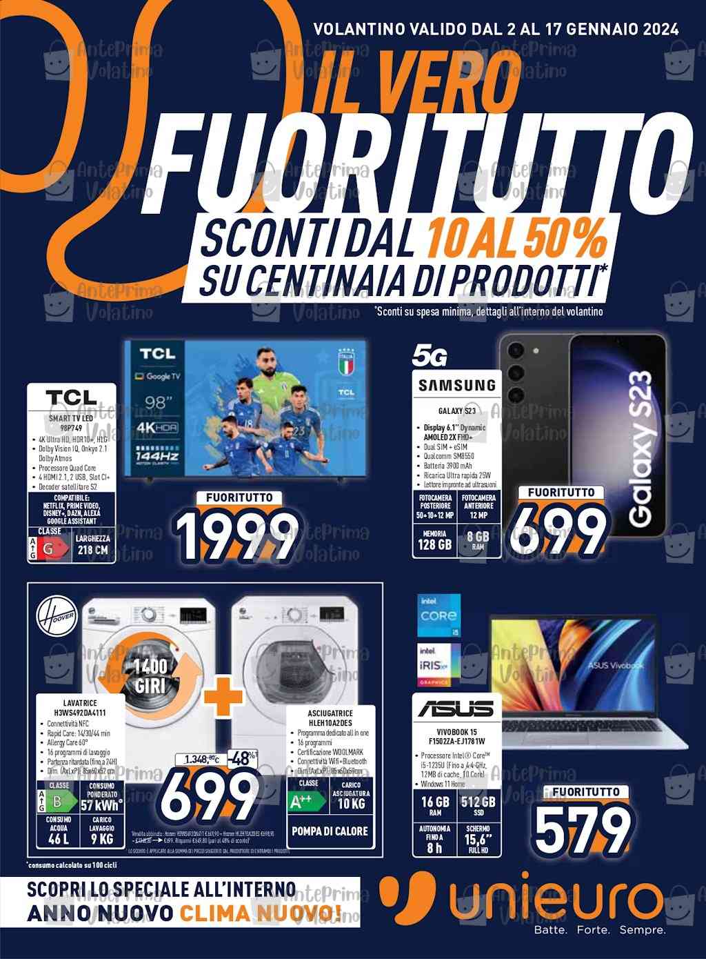 Volantino Unieuro dal 2 al 17 gennaio 2024