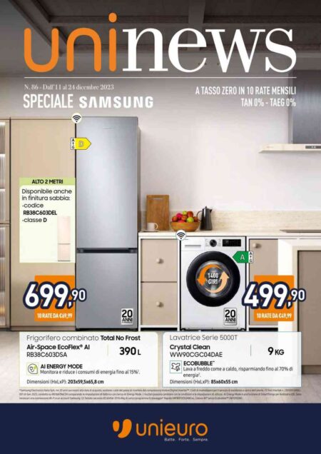 Volantino Unieuro Speciale Samsung dal 11 al 24 dicembre 2023