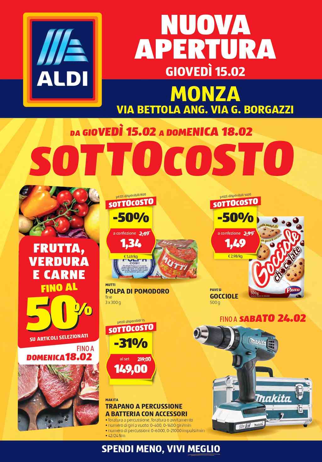 Volantino Aldi nuova apertura Monza Bettola dal 15 al 18 febbraio 2024