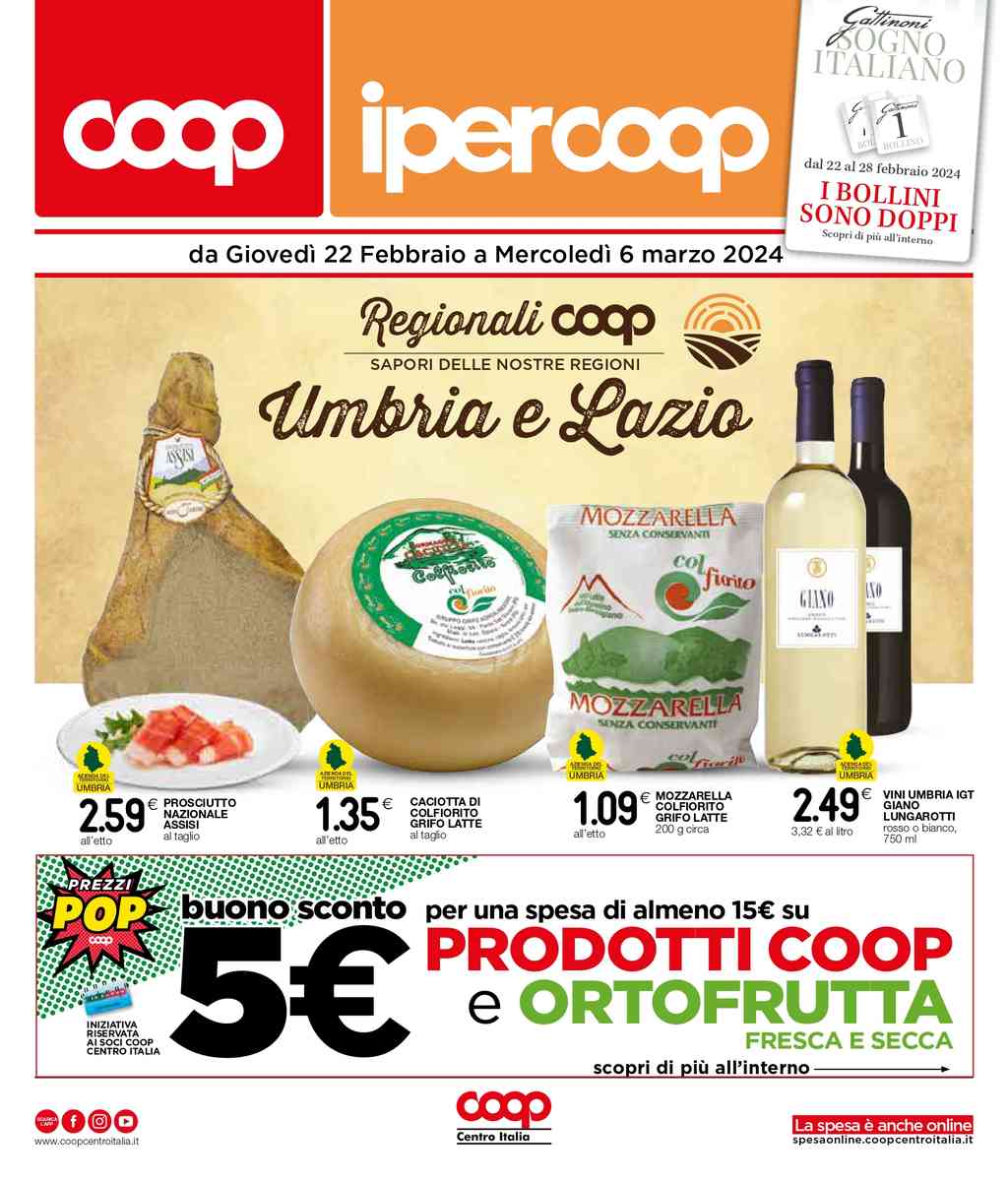 Volantino Coop Ipercoop Centro Italia dal 22 febbraio al 6 marzo 2024