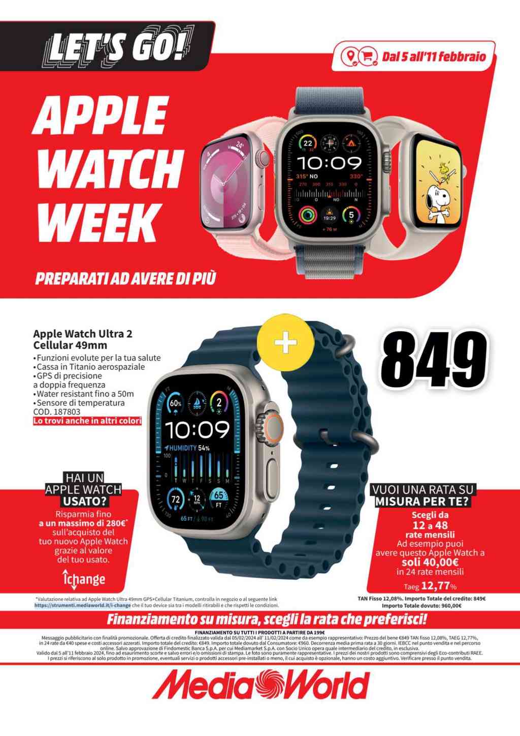 Volantino Mediaworld Apple Watch Week dal 5 al 11 febbraio 2024