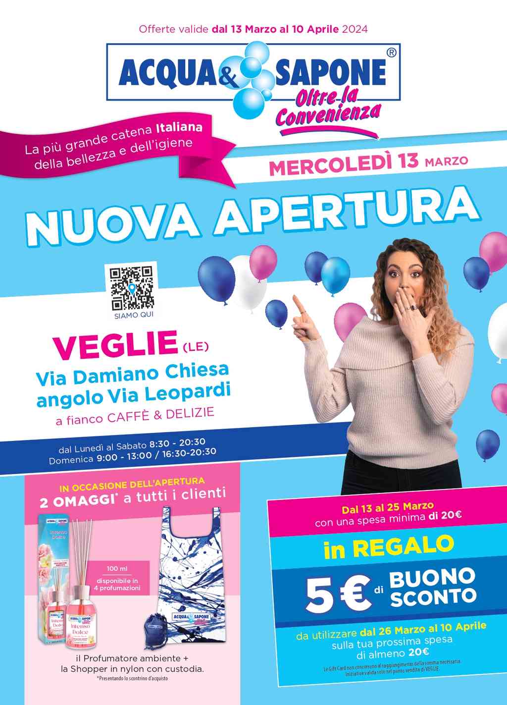Volantino Acqua e Sapone nuova apertura a Veglie dal 13 marzo al 10 aprile 2024