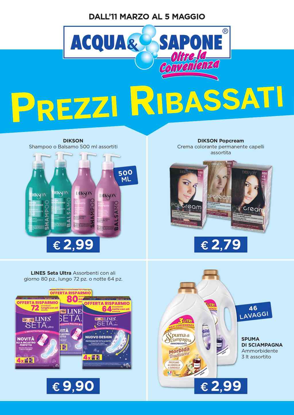 Volantino Acqua e Sapone Prezzi Ribassati dal 11 marzo al 5 maggio 2024