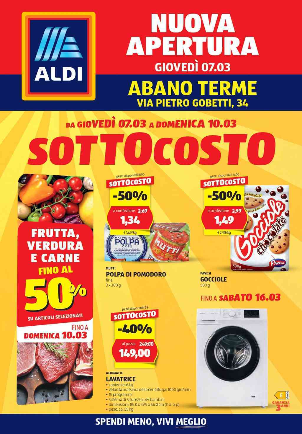 Volantino Aldi nuova apertura Abano Terme dal 7 al 16 marzo 2024