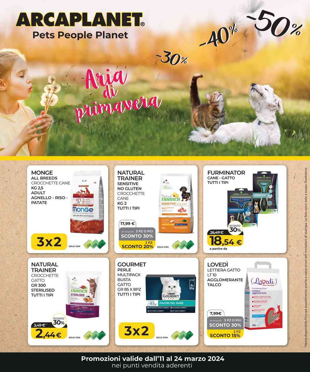 Volantino Arcaplanet dal 11 al 24 marzo 2024