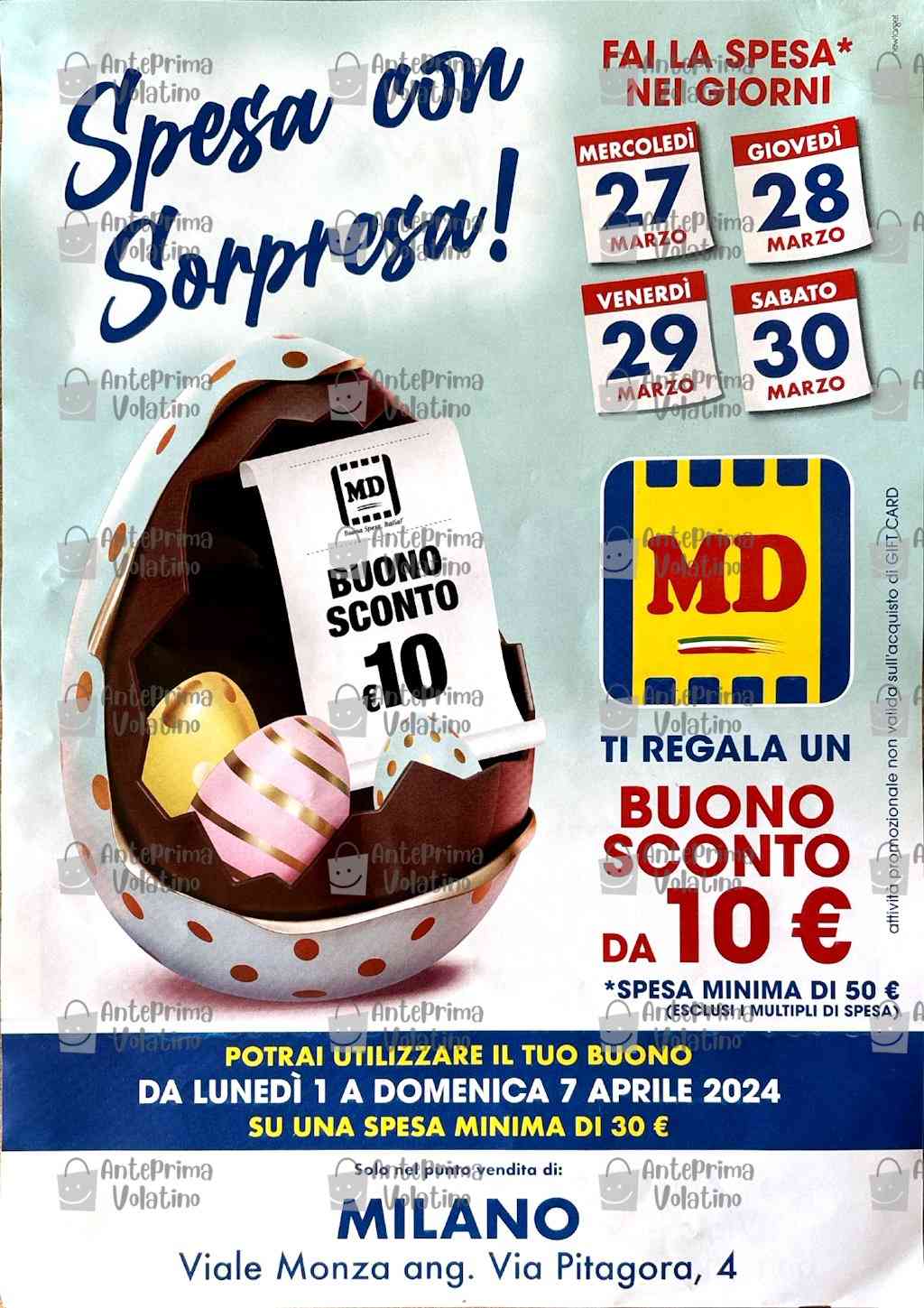 Volantino MD Buono sconto Pasqua dal 27 al 30 marzo 2024