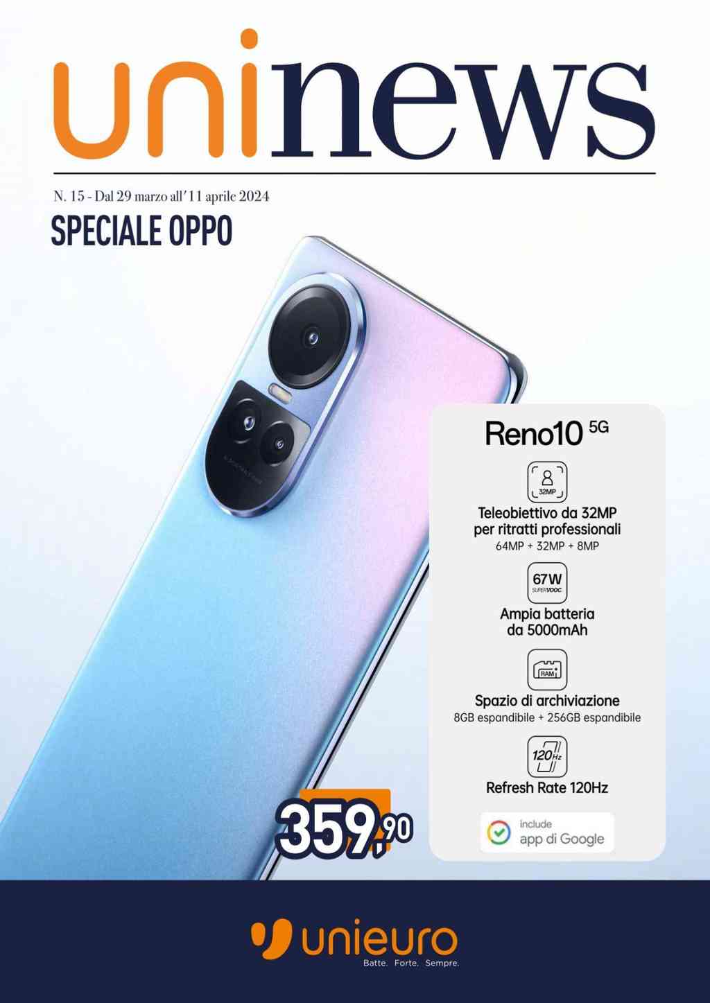 Volantino Unieuro Oppo dal 29 marzo al 11 aprile 2024