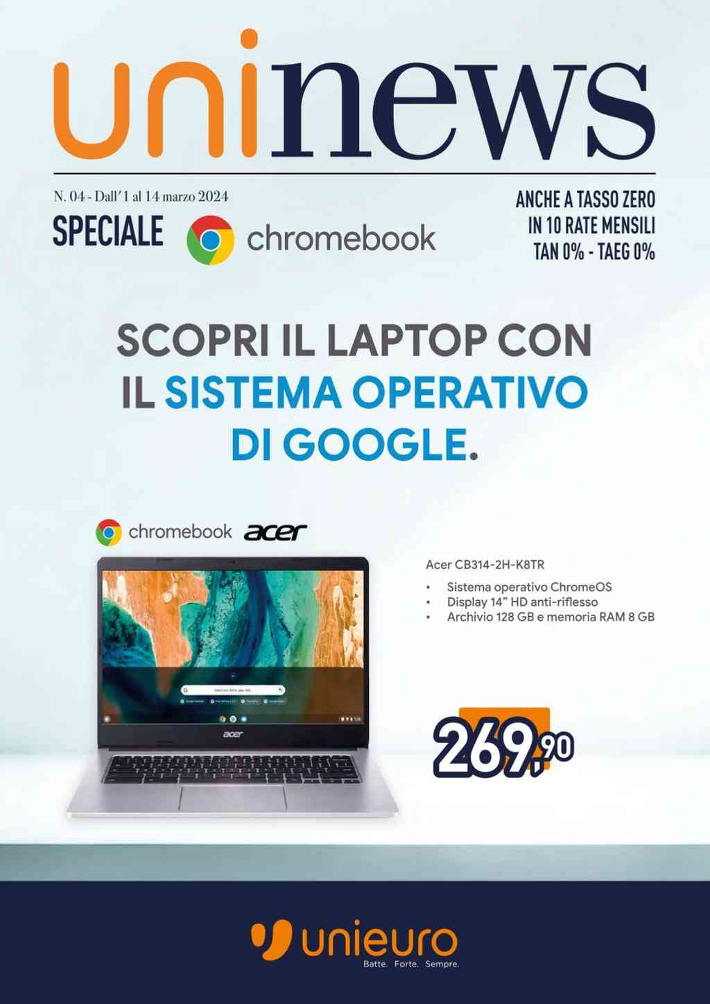 Volantino Unieuro Speciale Chromebook dal 1 al 14 marzo 2024
