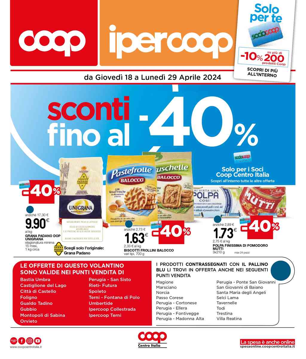 Volantino Coop Ipercoop Centro Italia dal 18 al 29 aprile 2024