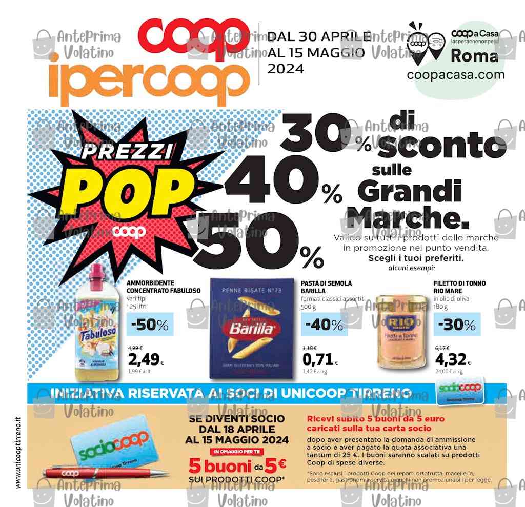 Volantino Coop Ipercoop Tirreno dal 30 aprile al 15 maggio 2024