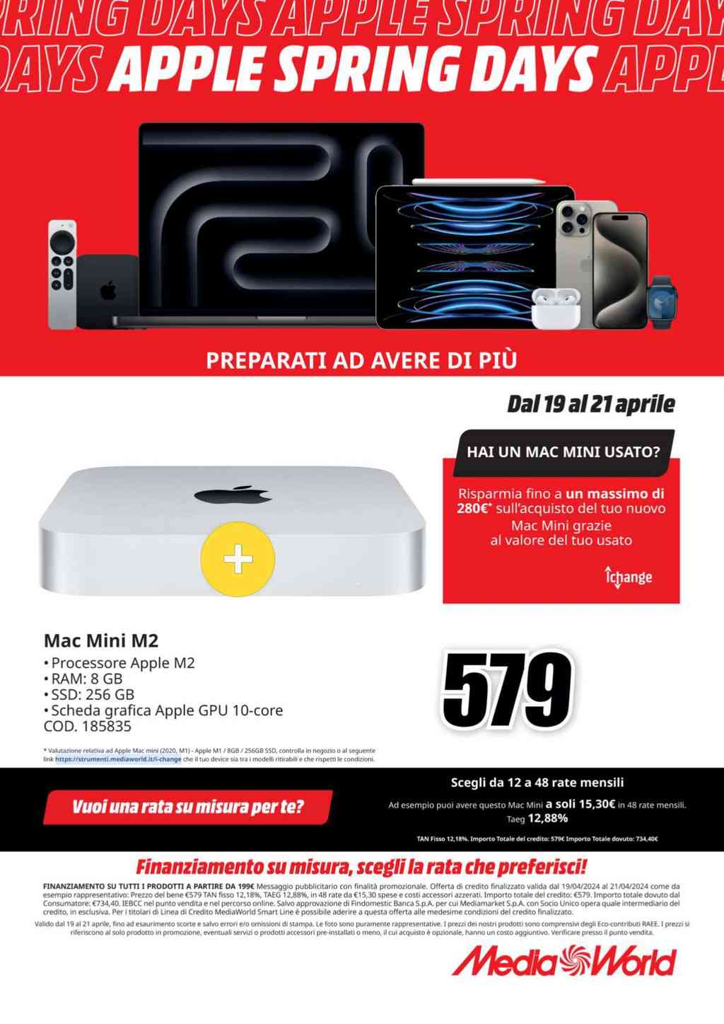 Volantino Mediaworld Apple Days dal 19 al 21 aprile 2024