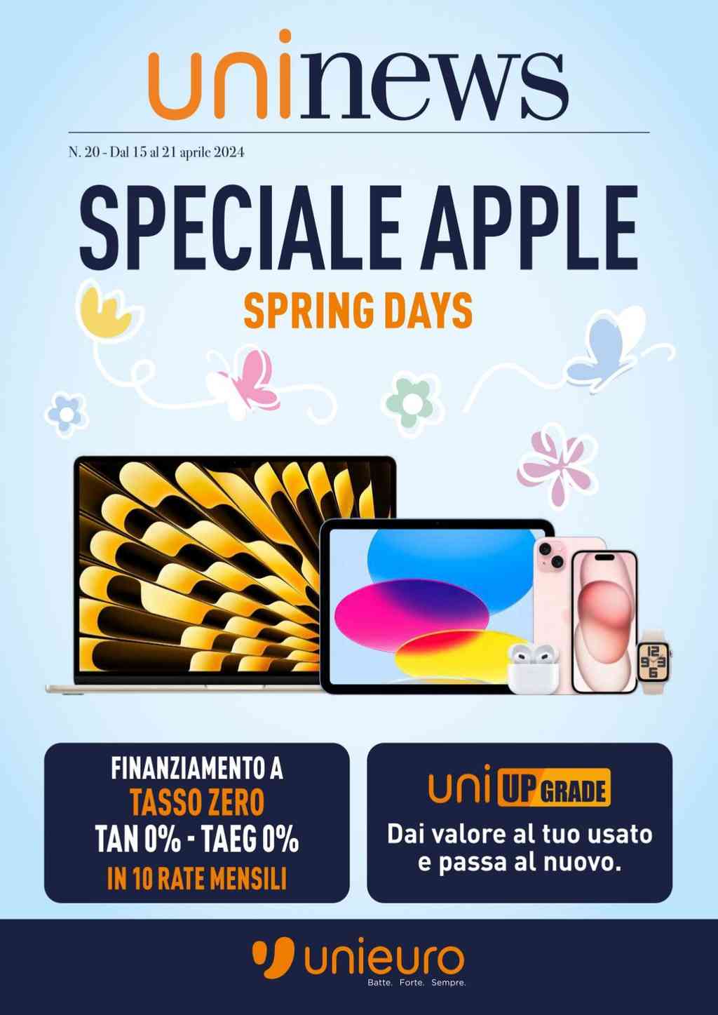 Volantino Unieuro Apple Spring Days dal 15 al 21 aprile 2024