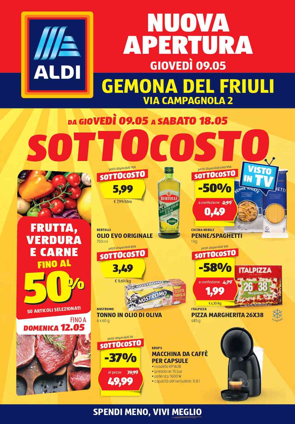 Volantino Aldi Nuova Apertura Gemona del Friuli dal 9 al 18 maggio 2024