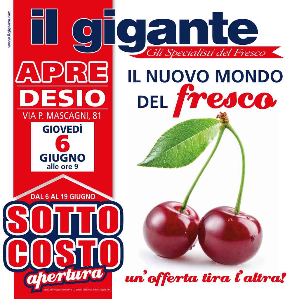 Volantino Il Gigante Nuova apertura a Desio dal 6 al 19 giugno 2024