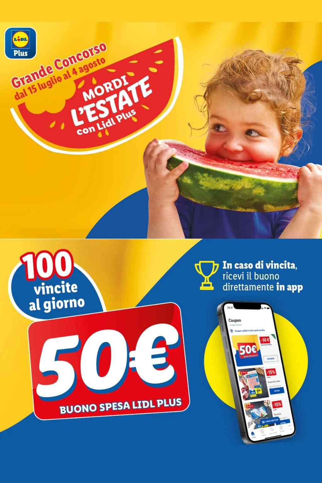 Concorso Lidl 2024: Mordi l'estate con Lidl Plus per vincere ogni giorno buoni spesa da 50 €