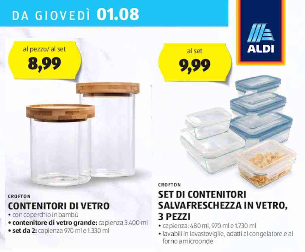 Contenitori in vetro: le offerte di Aldi