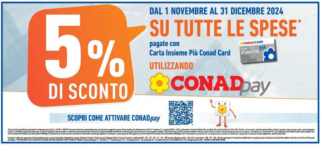 Conad propone 5% di sconto su tutte le spese con Carta Insieme Più: ecco come approfittare della promozione fino al 31 dicembre