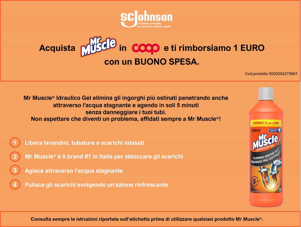 Mr Muscle CashBack 1€ da Coop e Ipercoop su Anteprimavolantino.it