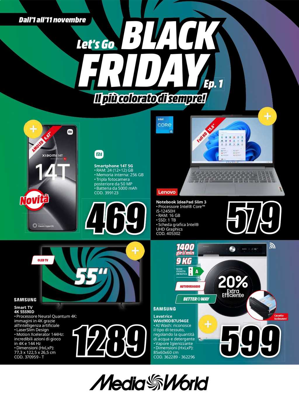 Volantino Mediaworld dal 1 al 11 novembre 2024, Let’s Go Black Friday