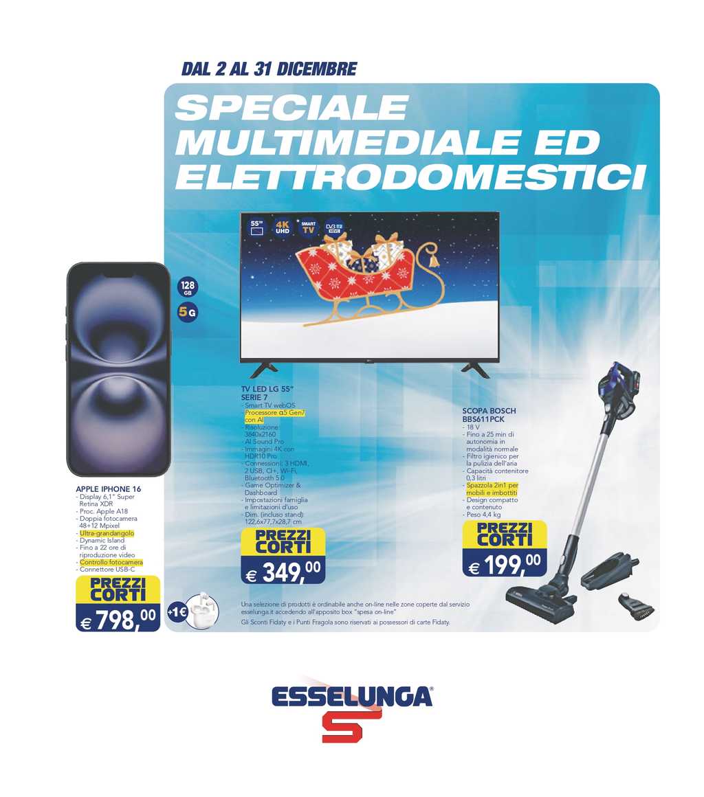 Volantino Esselunga Multimediale ed Elettrodomestici dal 2 al 31 dicembre 2024