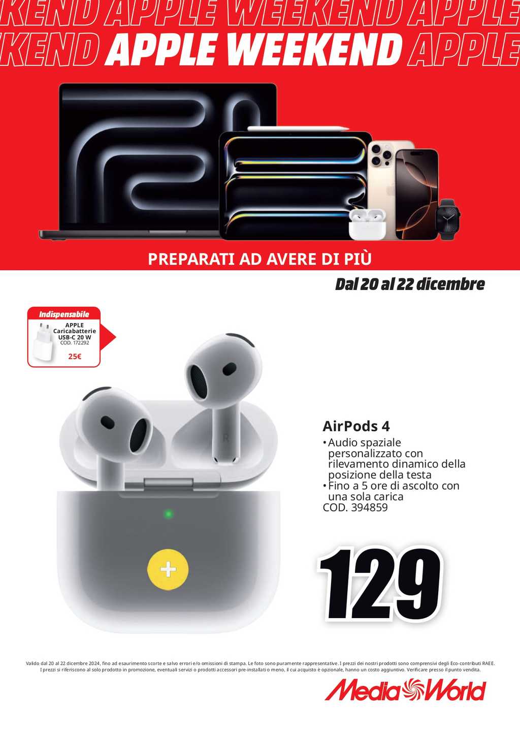 Volantino Mediaworld Apple dal 20 al 22 dicembre 2024