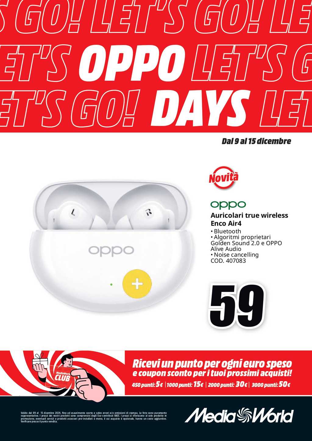 Volantino Mediaworld Oppo Days dal 9 al 15 dicembre 2024