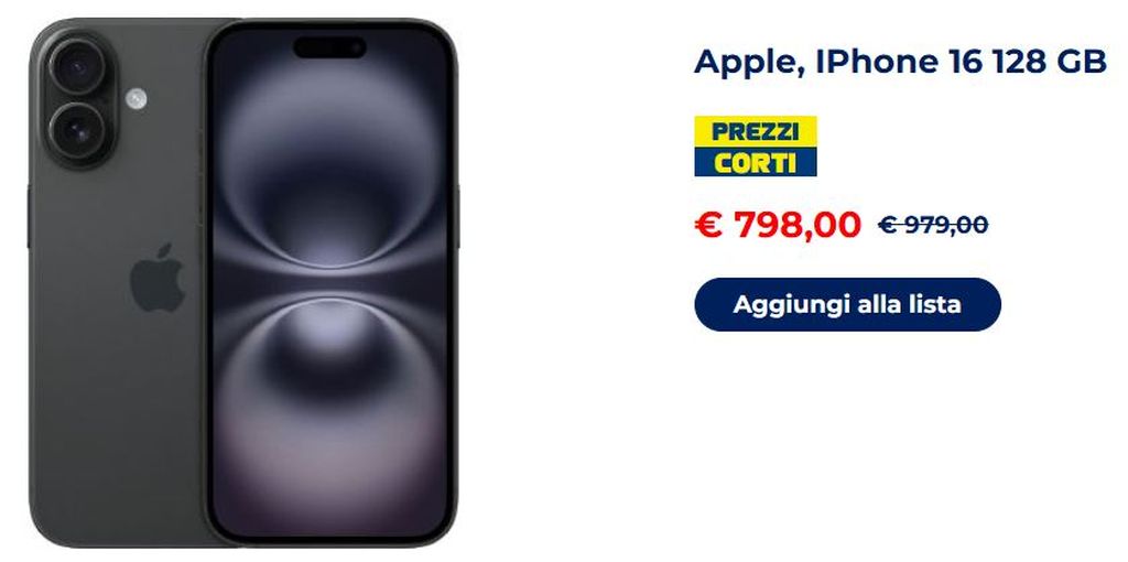 iPhone 16 a 798 euro da Esselunga