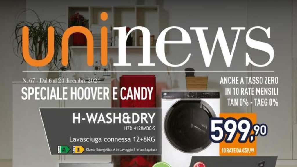 Volantino Unieuro Speciale Hoover e Candy fino al 24 dicembre 2024 