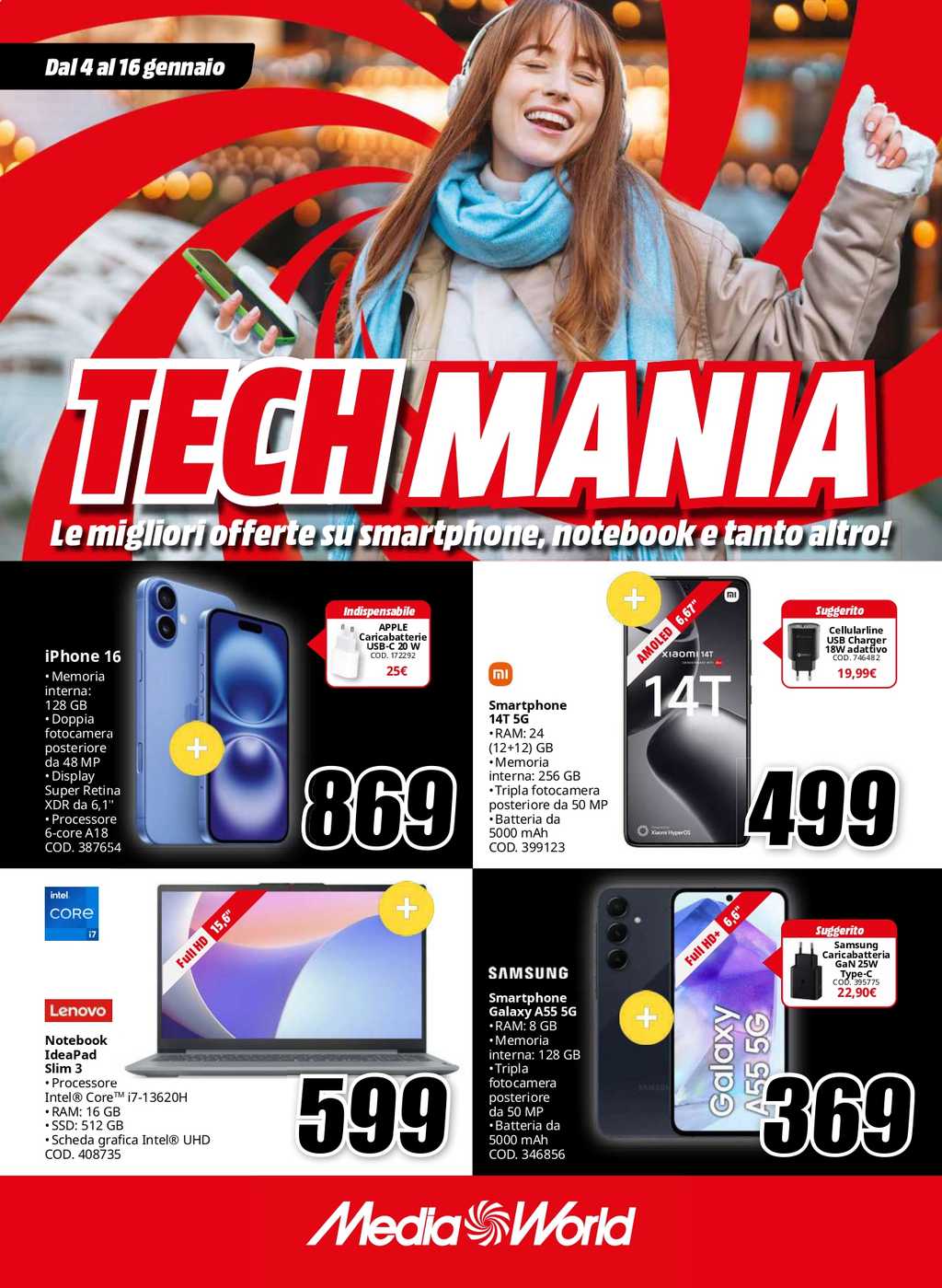 Volantino Mediaworld Tech Mania dal 4 al 16 gennaio 2025