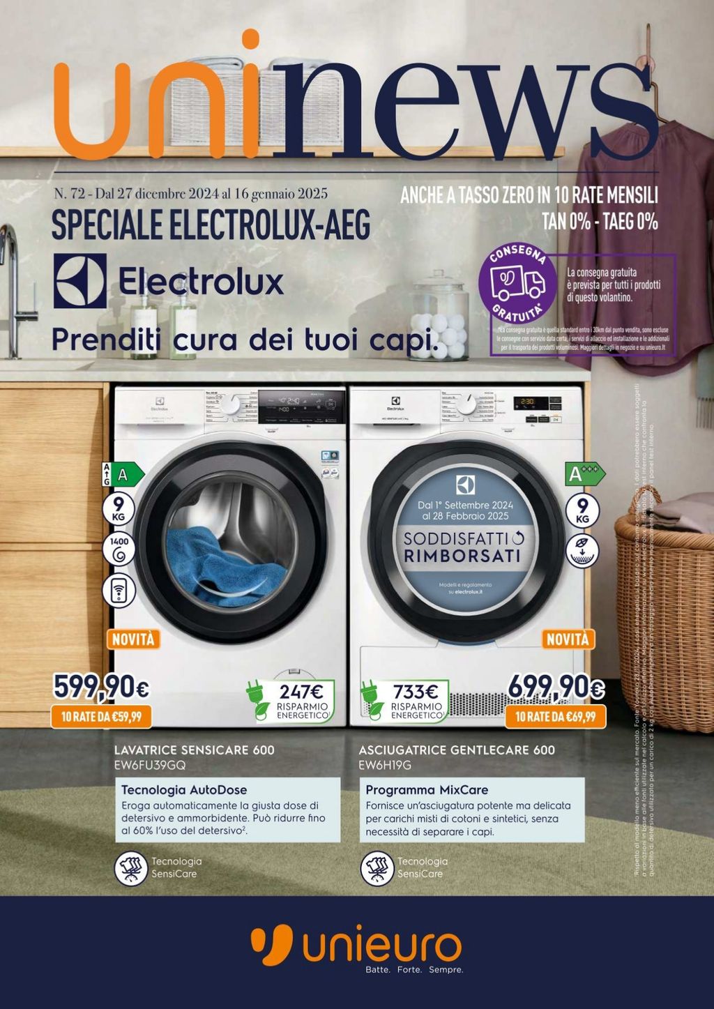 Volantino Unieuro Electrolux AEG fino al 16 gennaio 2025