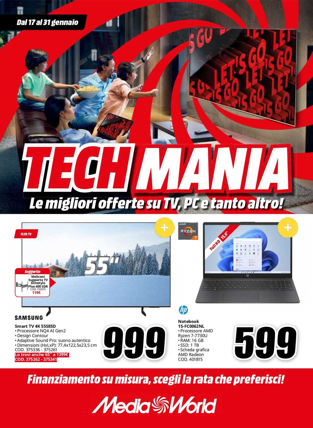 Volantino Mediaworld Tech Mania dal 17 al 31 gennaio 2025