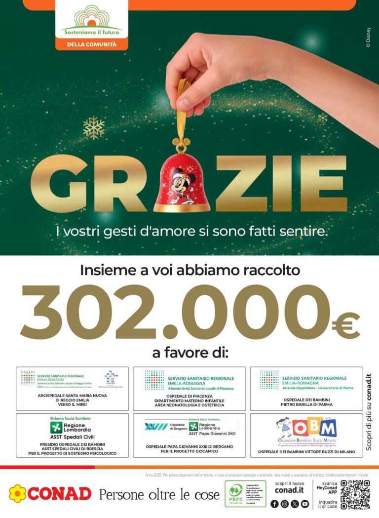 Conad raccoglie 302.000 euro per la sanità e l'infanzia!