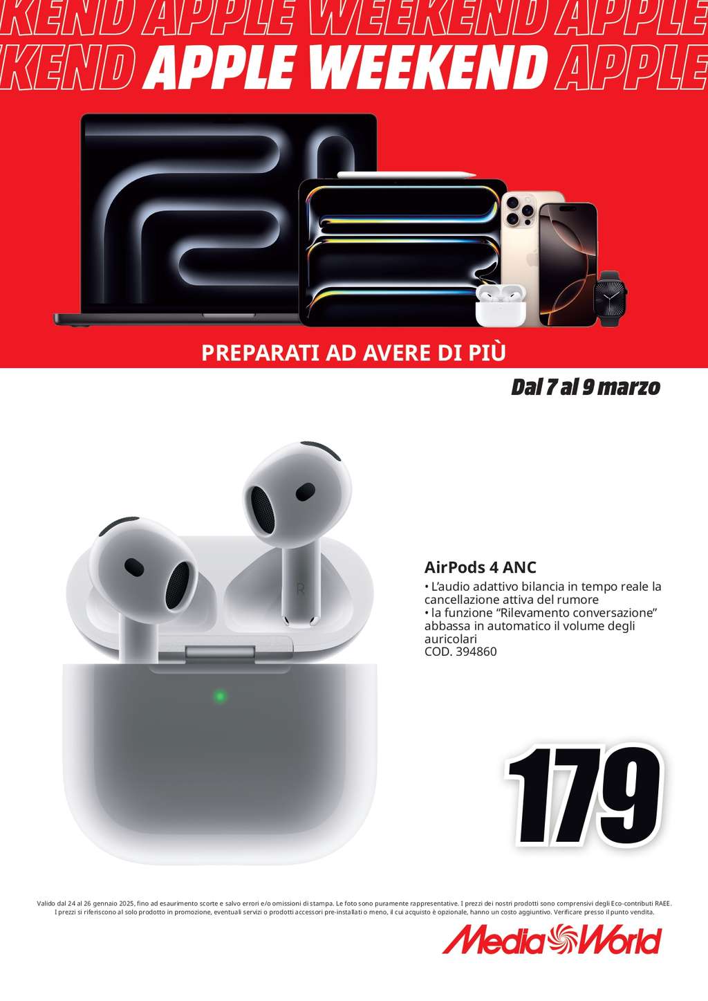 Volantino Mediaworld Speciale Apple Weekend dal 7 al 9 marzo 2025