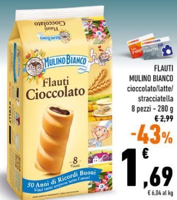 Flauti Mulino Bianco al cioccolato, latte o stracciatella,