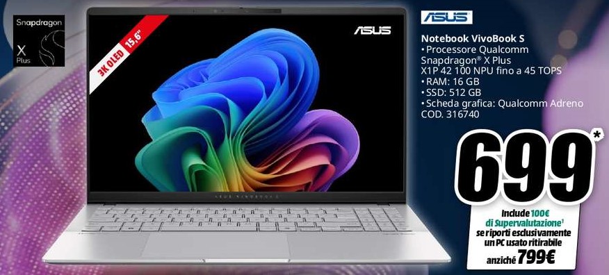 ASUS VivoBook S con Snapdragon e AI