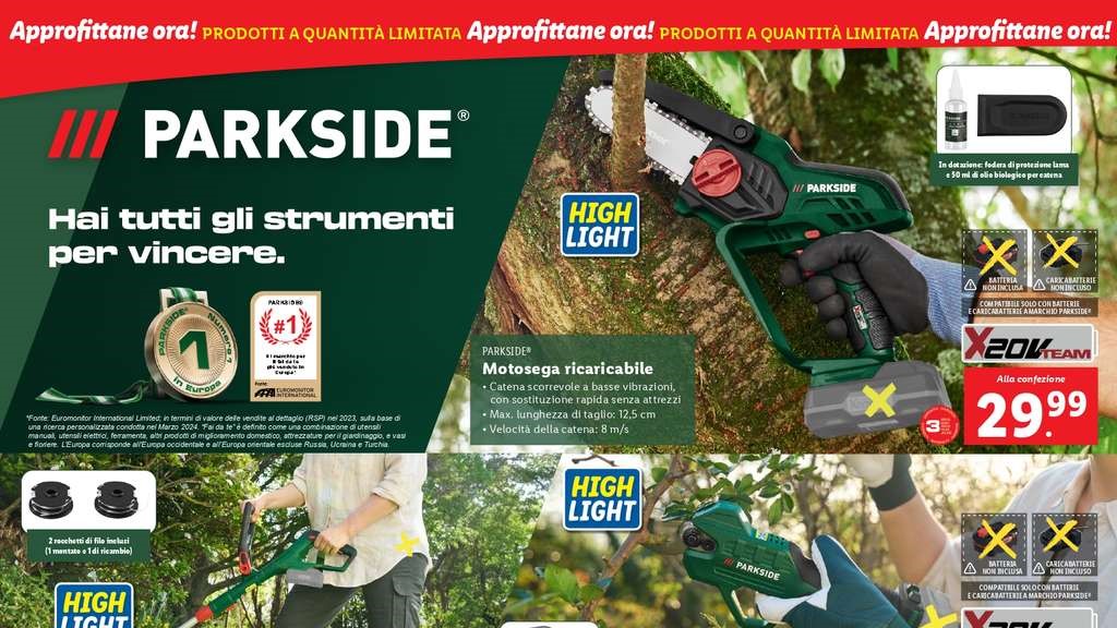 Motoseghe e Tagliarami nel Volantino Parkside