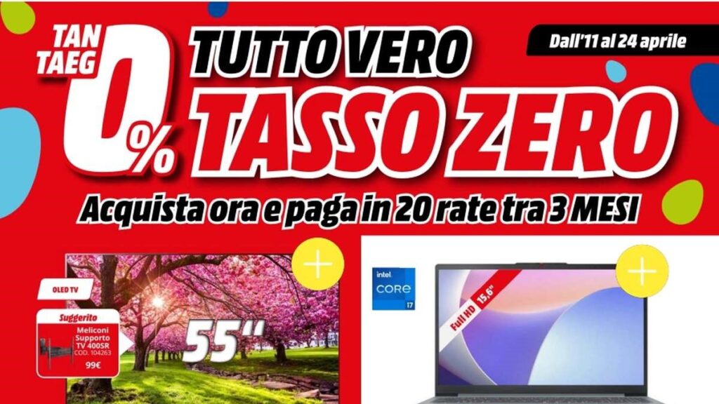 Volantino MediaWorld Tasso Zero dal 11 aprile 2025