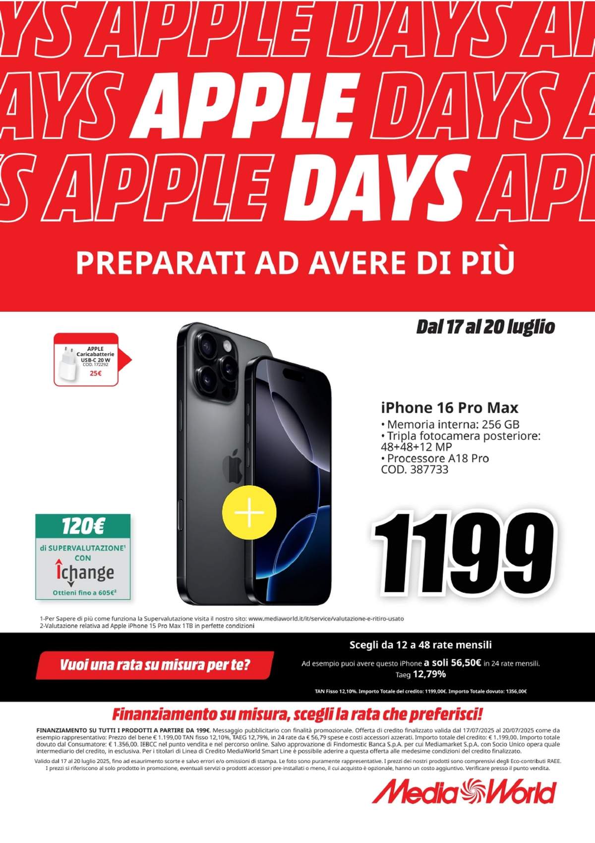 Volantino MediaWorld Apple Days dal 17 luglio 2025