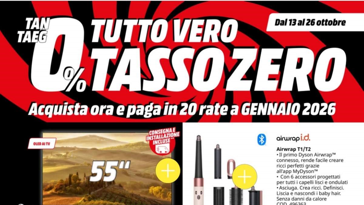 Volantino MediaWorld "Tasso Zero" dal 13 ottobre 2025