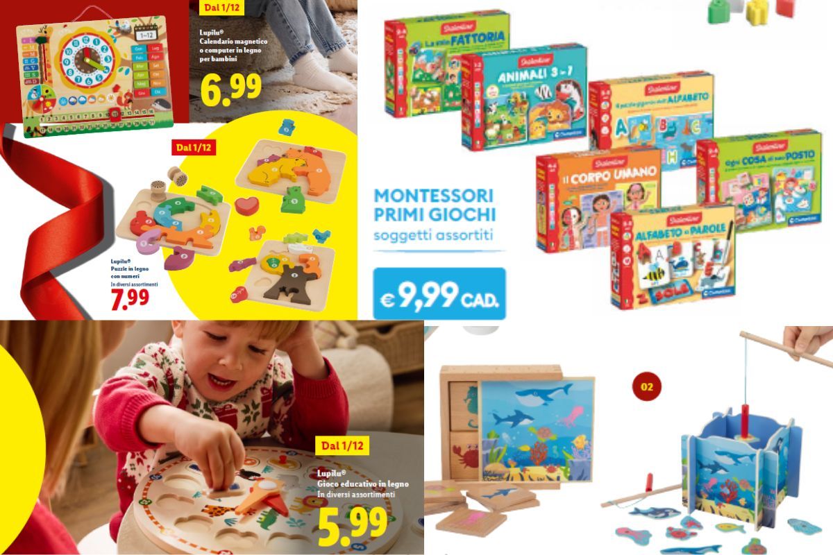 Giochi in legno e Montessori dai volantini di Natale 2025