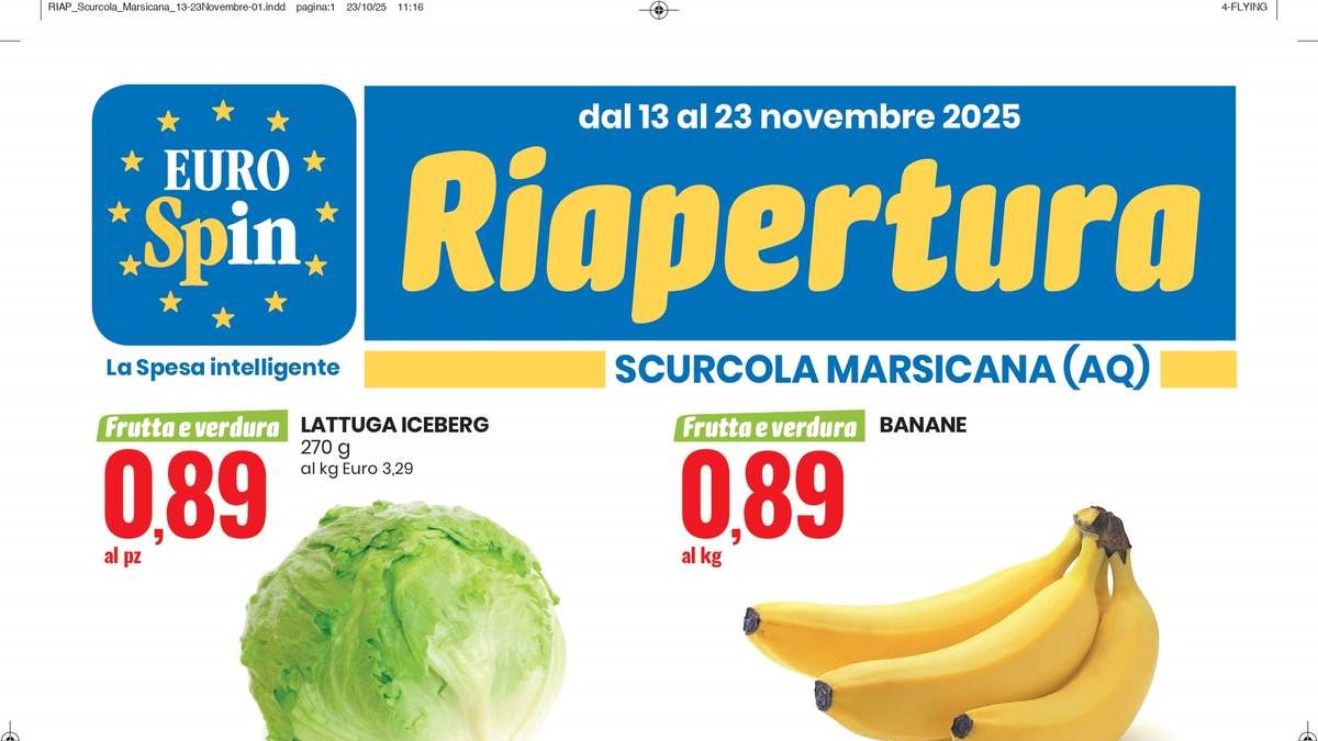 Volantino Eurospin Riaperura Scurcola Marsicana dal 13 novembre 2025