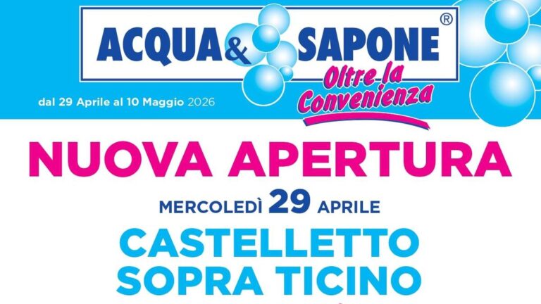 Volantino Acqua e Sapone nuova apertura Castelletto sopra Ticino dal 29 aprile 2026
