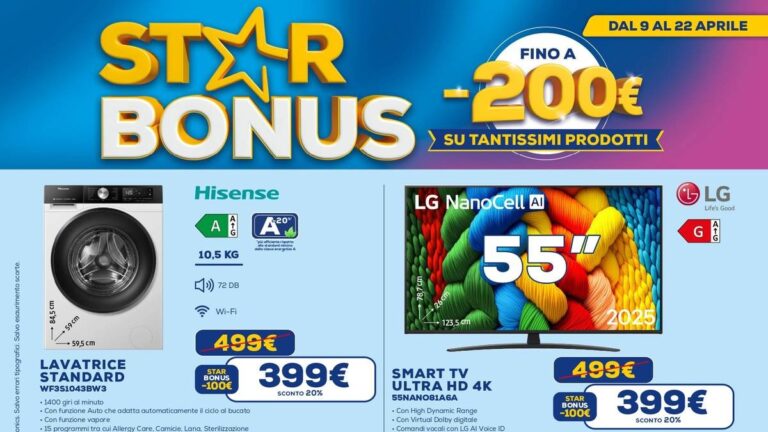 Volantino Euronics Star Bonus dal 9 aprile 2026