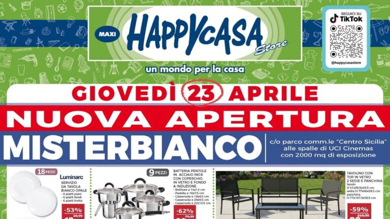 Volantino Happy Casa Nuova Apertura Misterbianco dal 23 aprile 2026