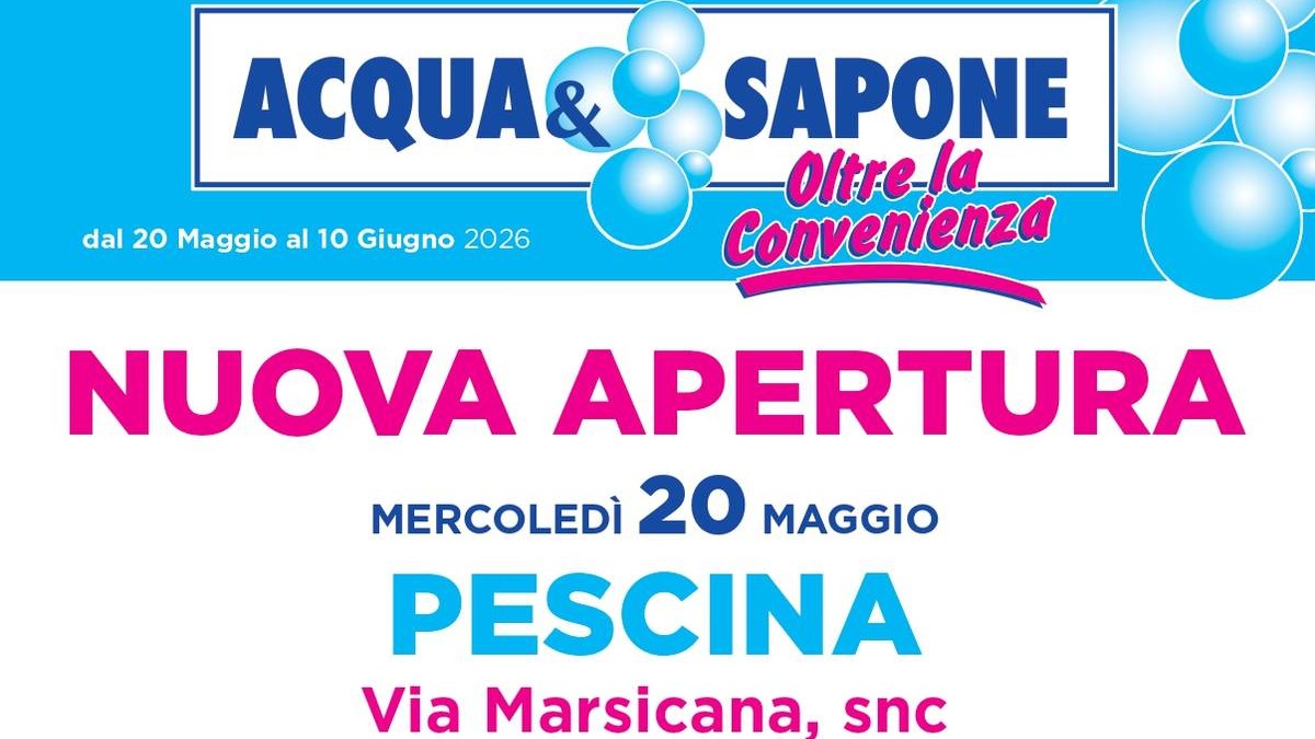 Volantino Acqua e Sapone nuova apertura Pescina dal 20 maggio 2026