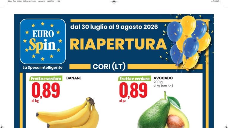 Volantino Eurospin riapertura Cori dal 30 luglio 2026