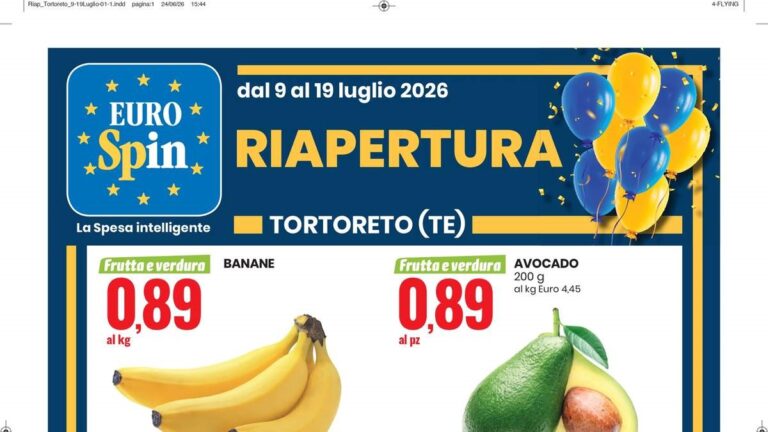 Volantino Eurospin riapertura a Tortoreto dal 9 luglio 2026